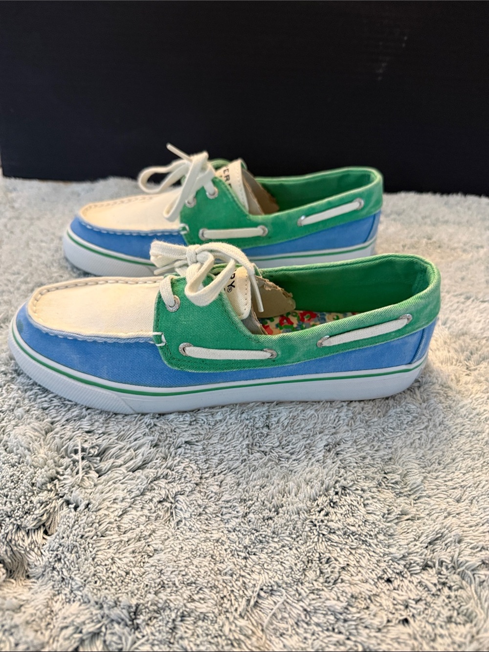 Sperry Biscayne Green, Blue & White Canvas Boat Sneakers - Picture 2 of 6